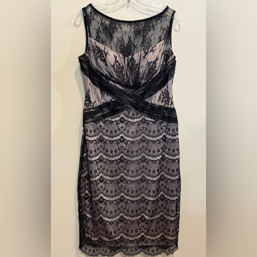 Dress by JAX Black Lace Dressy Slenderizing Illusion with Nude Lining